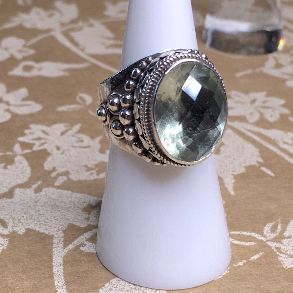 SALE Elegant 925 Sterling Silver and Green Amethyst Gemstone Ring